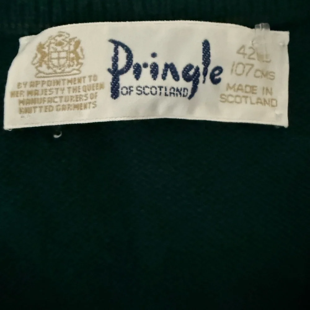 Pringle of Scotland Hunter Green Lambswool V-Neck Golf Preppy Academia Sweater